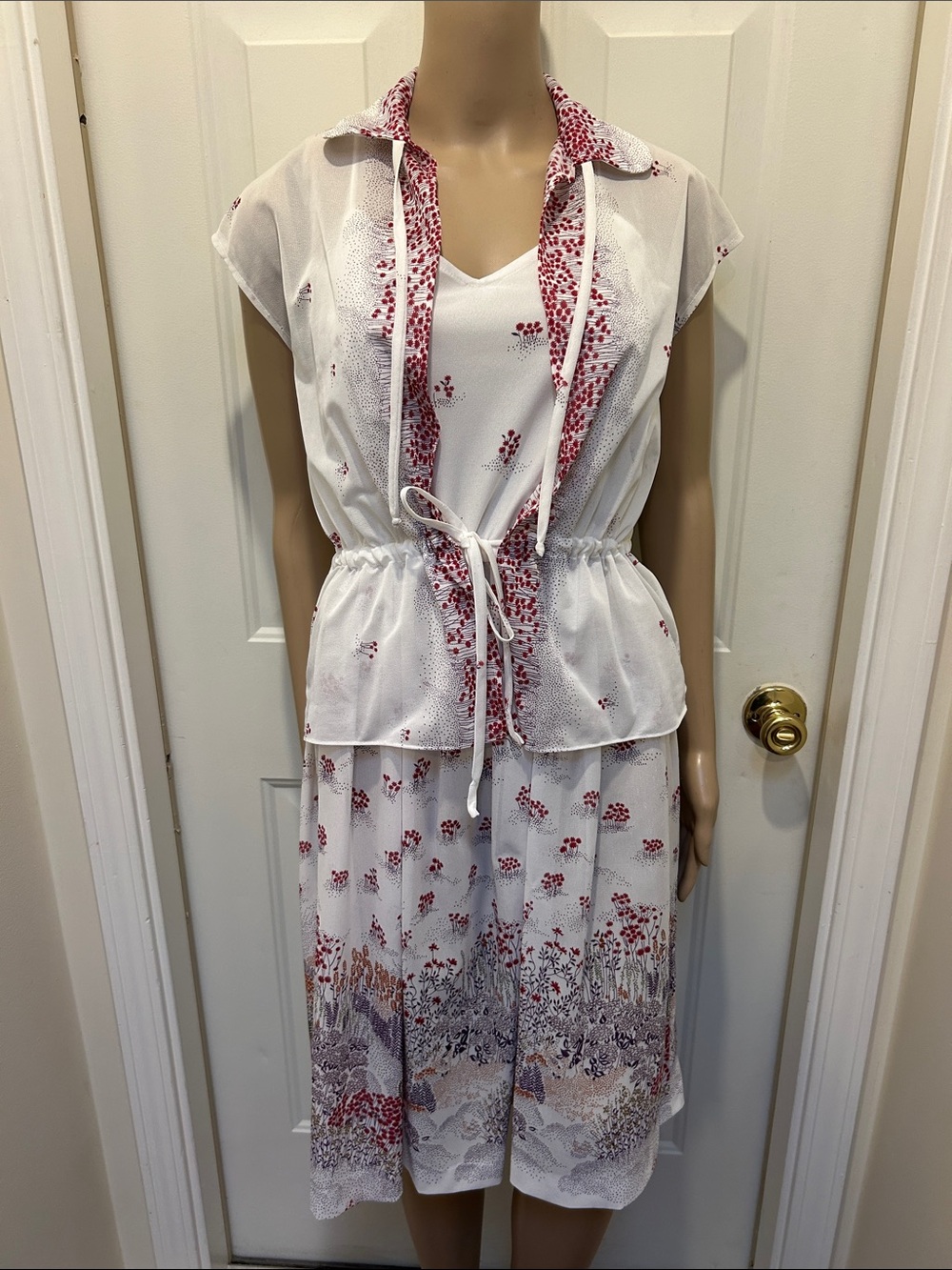 Vintage 70s 80s Sue Brett 2 Piece Set Sleeveless Dress w/Jacket